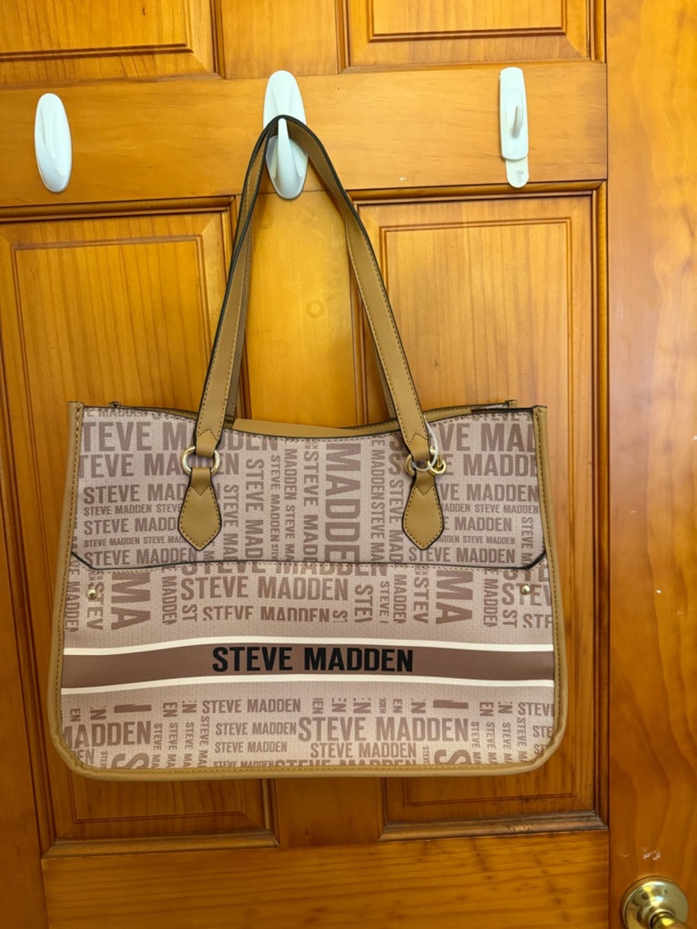 Steve Madden Beige and Brown Logo Tote Bag